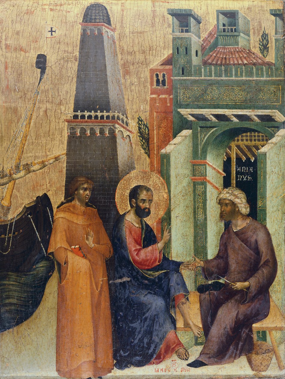 Uzdrowienie starca, fragment ołtarza Marciana w dni powszednie, Paolo Veneziano (ok. 1300-ok. 1365) autorstwa Paolo Veneziano