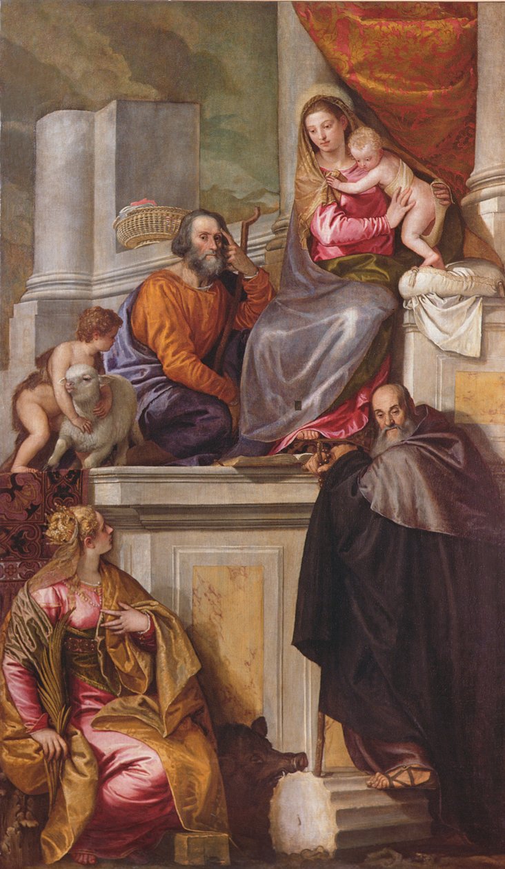 Święta Rodzina ze św. Janem Chrzcicielem, św. Antonim Opatem i św. Katarzyną, 1551 r. autorstwa Paolo Veronese