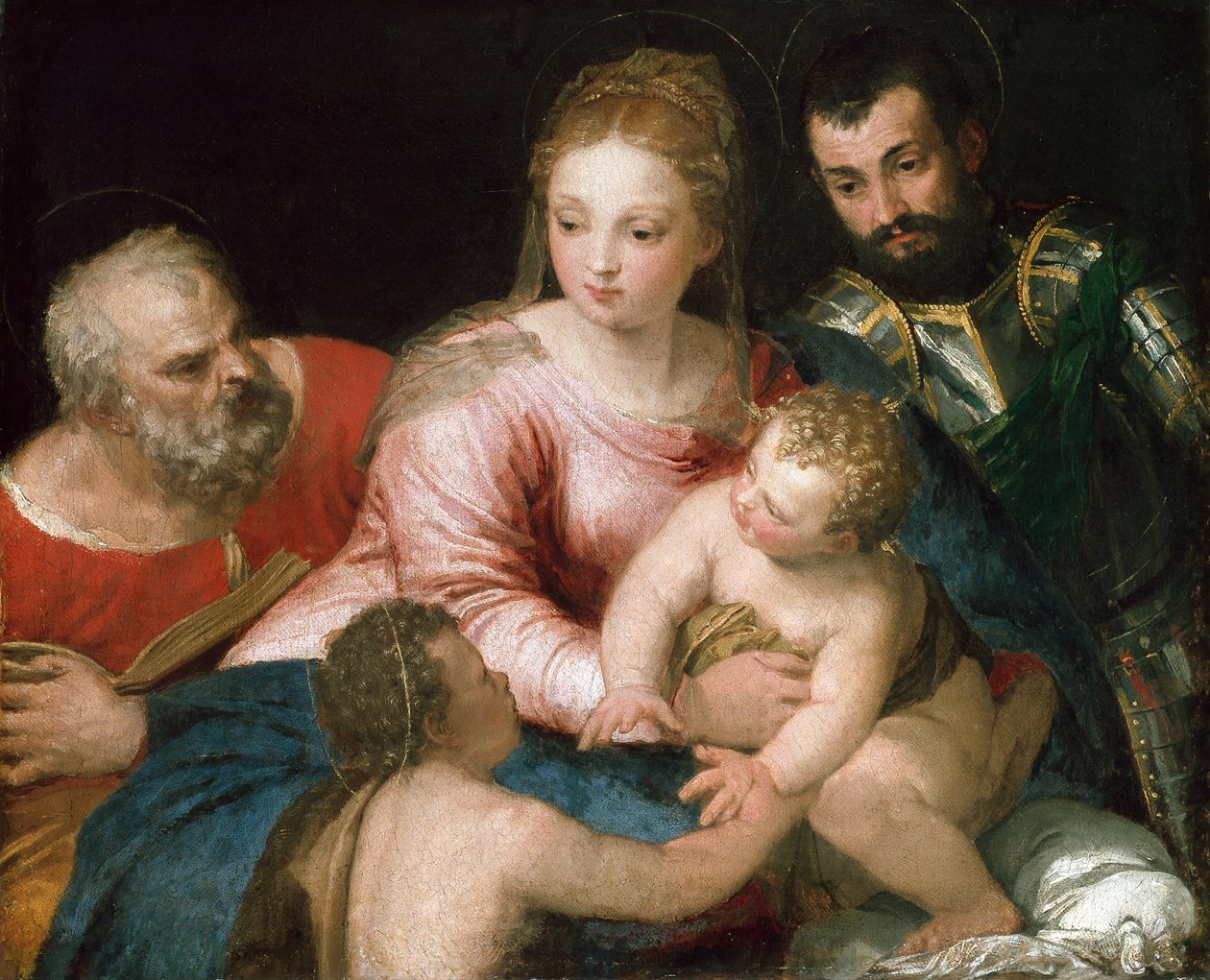 Święta Rodzina z młodym św. Janem Chrzcicielem i św. Jerzym, początek lat 50. autorstwa Paolo Veronese