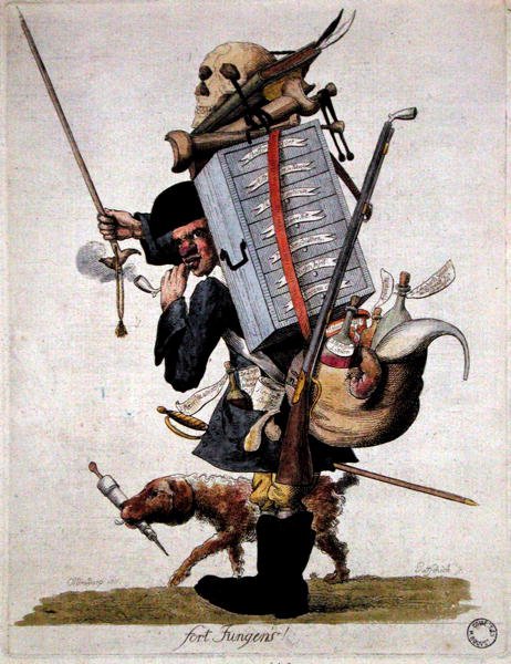 Farmaceuta wojskowy, k. XVIII w. (kolorowa rycina) autorstwa Paolo da Siena