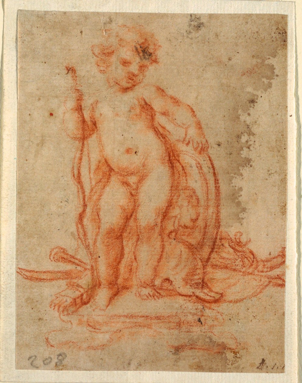 Rysunek, projekt amorka i trofeum z bronią, 1710-28 autorstwa Paolo de Mattheis