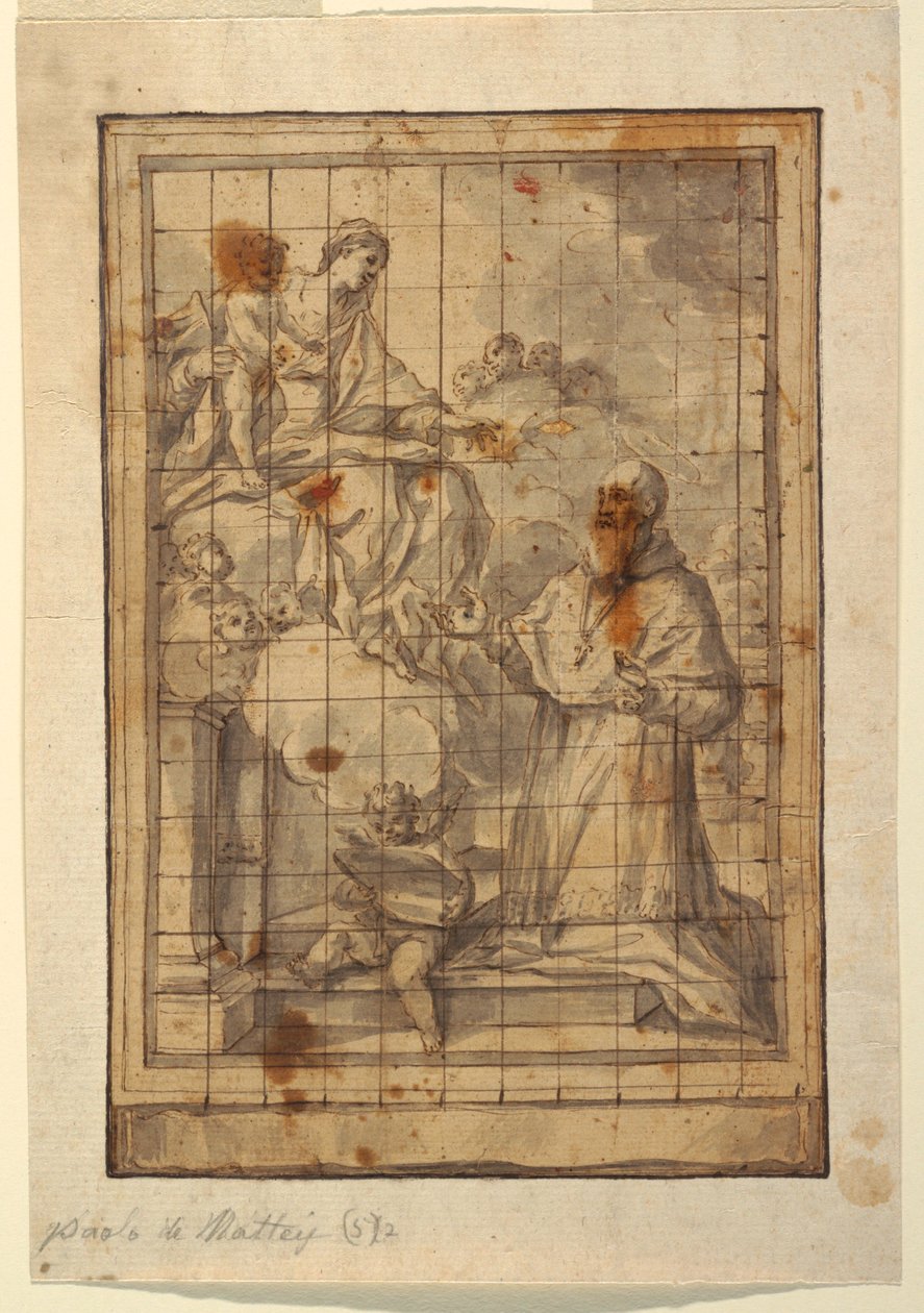 Rysunek, Dziewica z Dzieciątkiem w chwale, ok. 1600-1700 autorstwa Paolo de Mattheis