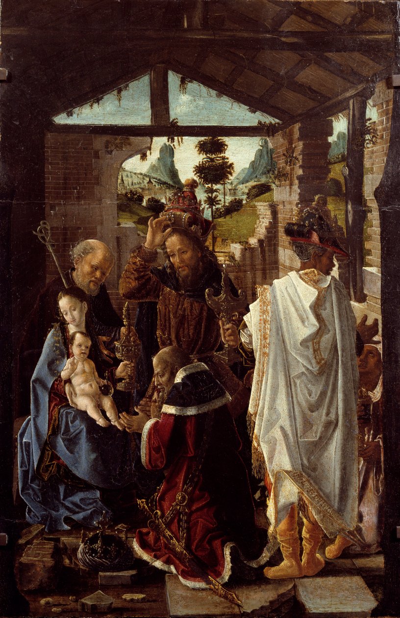 Adoracja Trzech Króli. (olej na drewnie, ok. 1582) autorstwa Paolo de San Leocadio