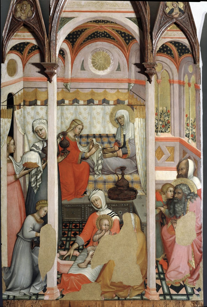 Narodziny Maryi (detal) - tryptyk na panelu autorstwa Paolo di Giovanni Fei