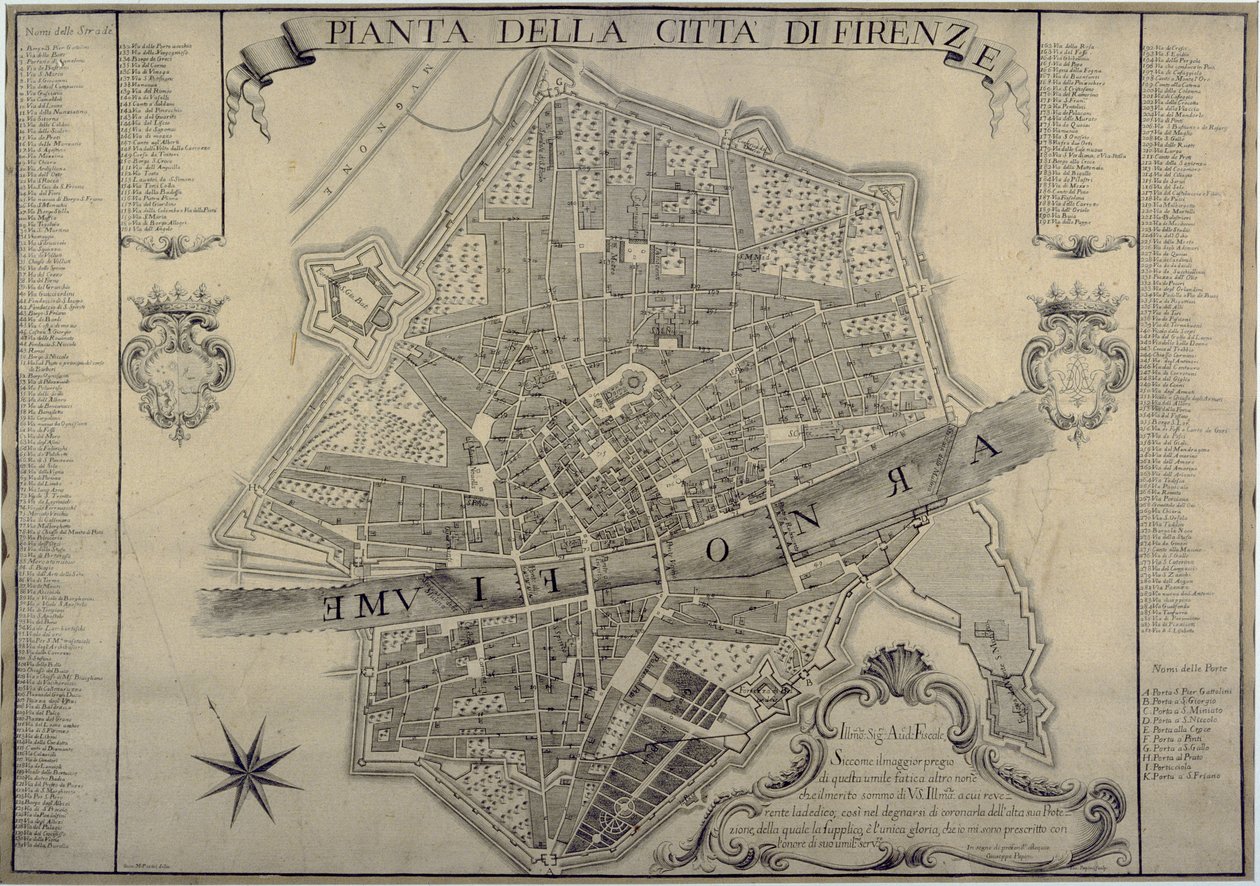 Mapa Florencji, 1730 autorstwa Papini