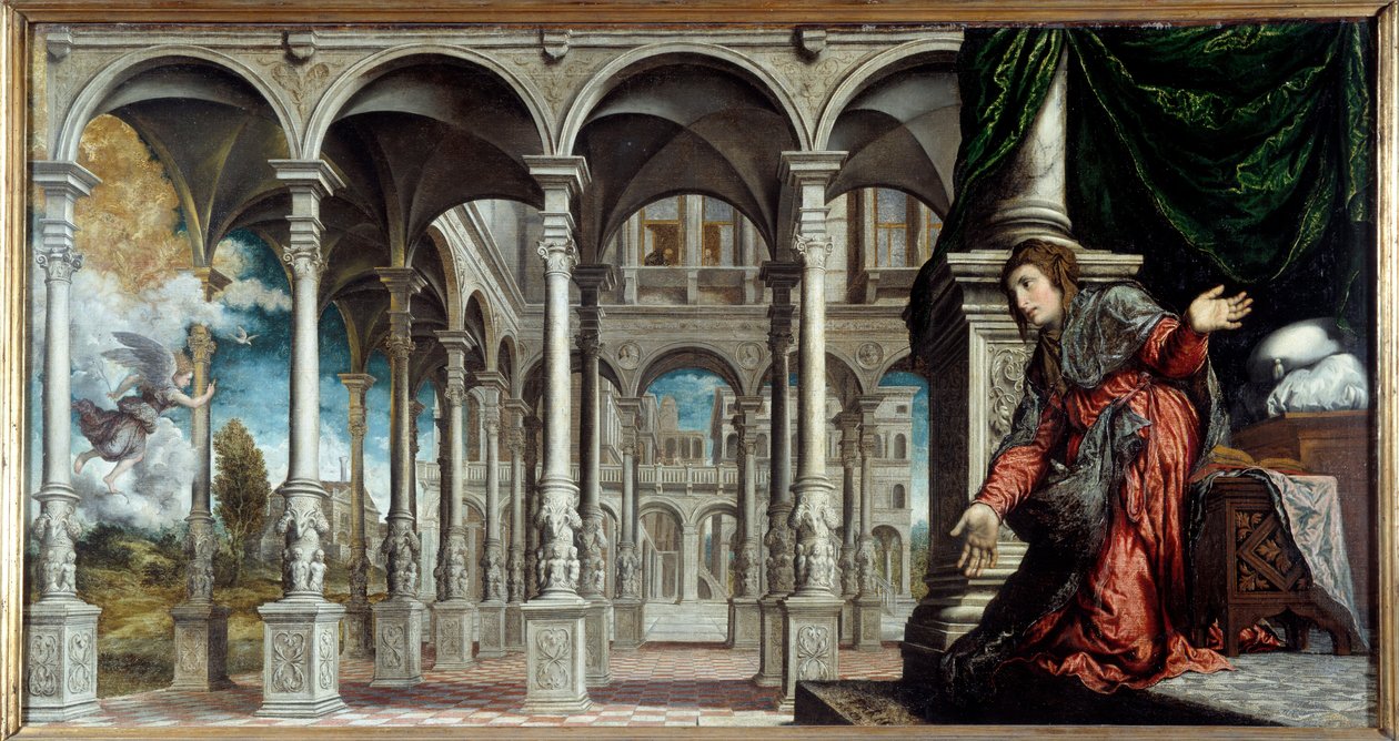 Zwiastowanie. Obraz Paris Bordon lub Bordone (1500-1571) autorstwa Paris Bordone