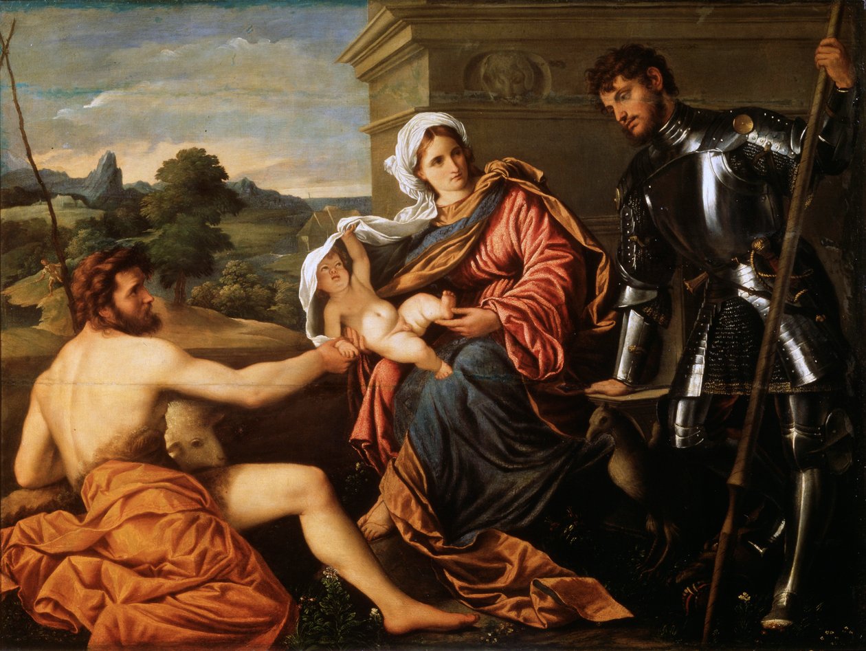 Madonna z Dzieciątkiem, św. Jan Chrzciciel i św. Jerzy, początek 1530 autorstwa Paris Bordone