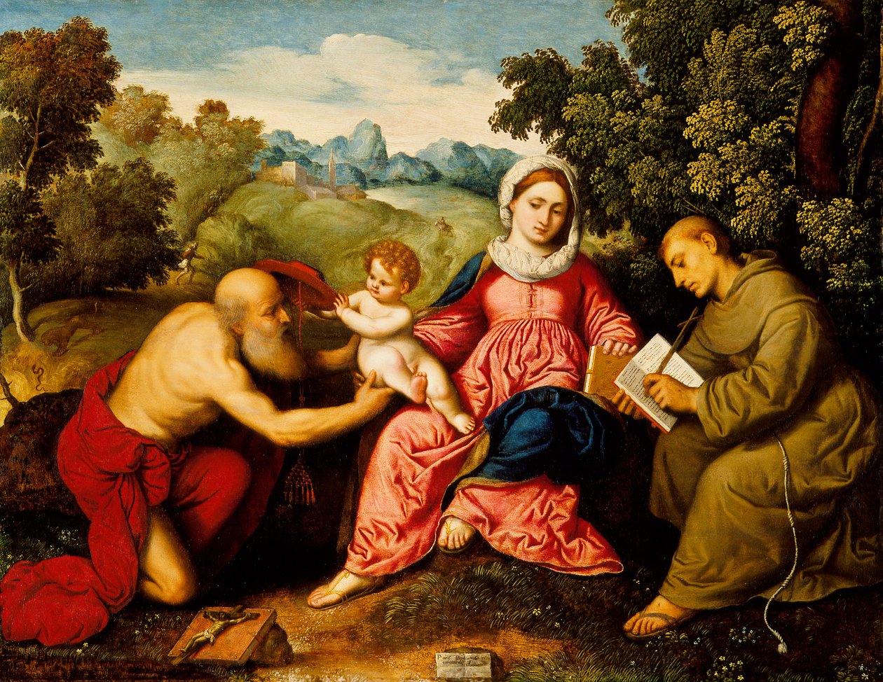 Madonna z dzieciątkiem i świętymi Jeromeuszem i Franciszkiem, ok. 1525 r. autorstwa Paris Bordone