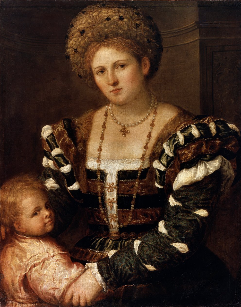 Portret damy z chłopcem, 1530 autorstwa Paris Bordone