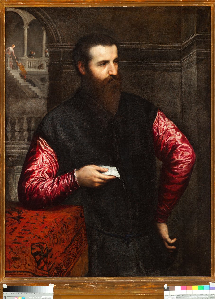 Portret szlachcica z czerwonymi rękawami - Obraz Paris Bordon lub Bordone (1500-1571) Genes Musei di Strada Nuova inv n 43 autorstwa Paris Bordone