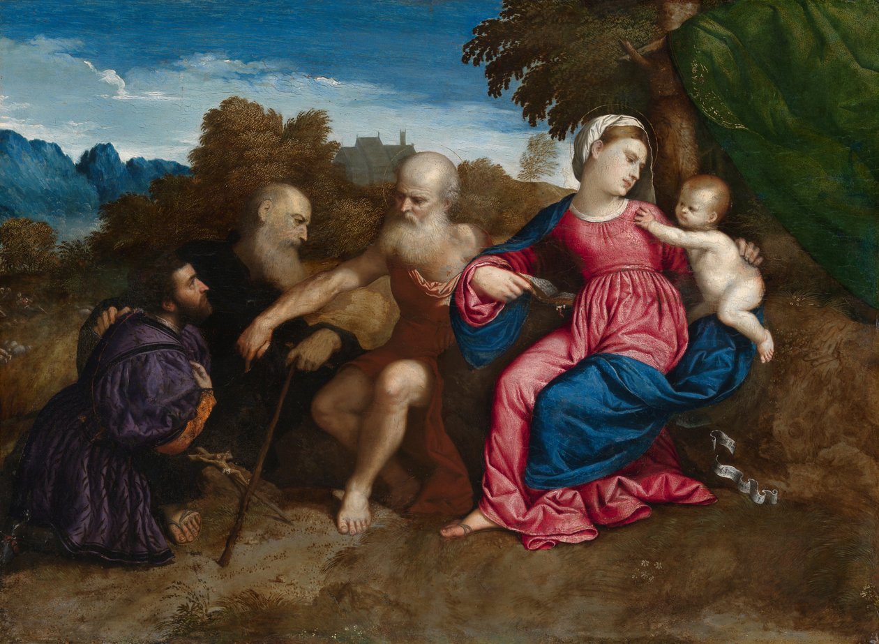 Matka Boska z Dzieciątkiem i świętymi Hieronimem i Antonim Opatem oraz dawcą, ok. 1522 r. (olej na desce topolowej) autorstwa Paris Bordone