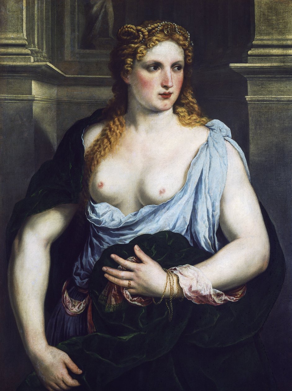 Kobieta w zielonym płaszczu, ok. 1550 r. (olej na płótnie) autorstwa Paris Bordone