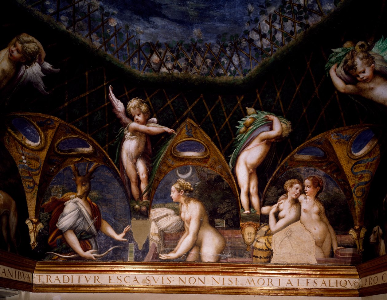 Diana zamienia Akteona w jelenia, scena z Mitu Diany i Akteona autorstwa Parmigianino