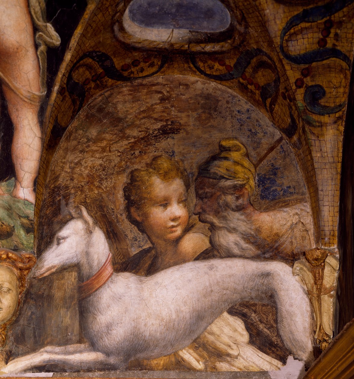Pies i myśliwy, z mitu o Dianie i Actaeon autorstwa Parmigianino