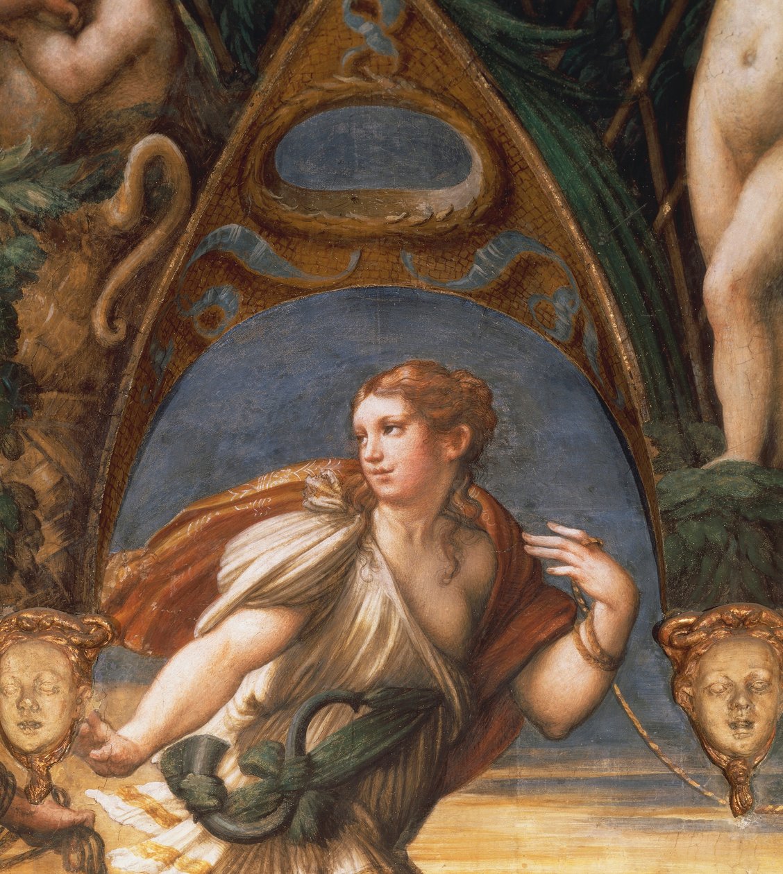 Nimfa porwana przez pastora, Francesco Mazzola, znany jako Parmigianino (1503-1540), fresk. Szczegół. Rocca Sanvitale, Fontanellato, Emilia Romagna. autorstwa Parmigianino