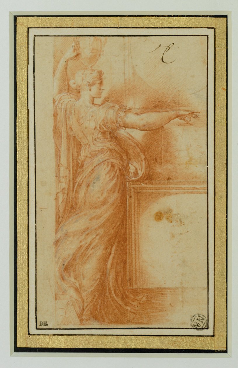 Canephore. Sangwina, białe refleksy, beżowy papier ... autorstwa Parmigianino (1503 40)