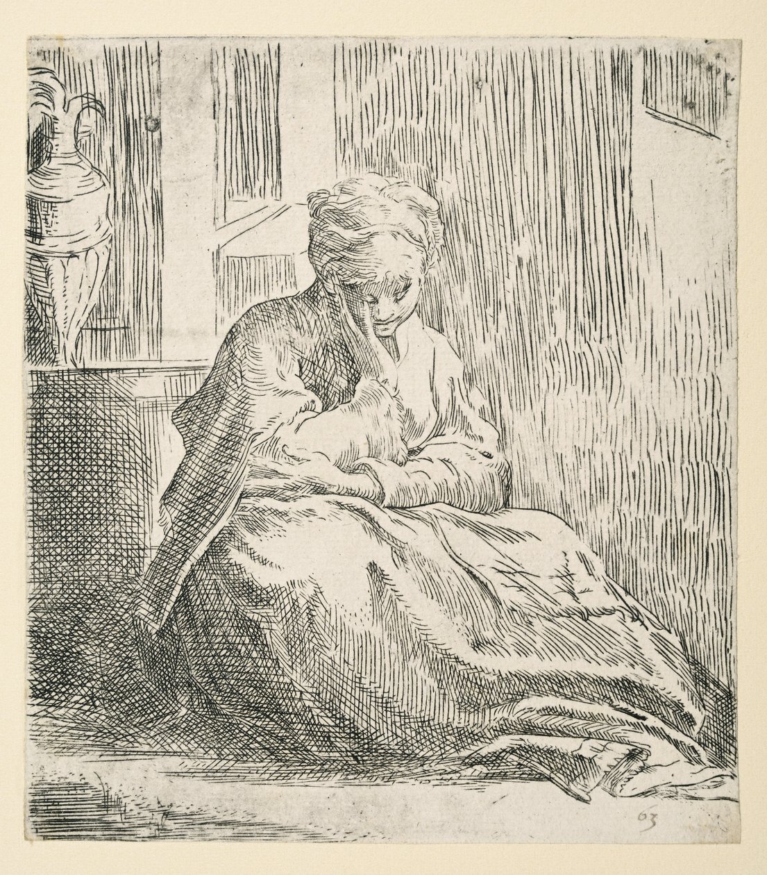 Kobieta siedząca na ziemi, znana jako Saint Thais (akwaforta) autorstwa Parmigianino