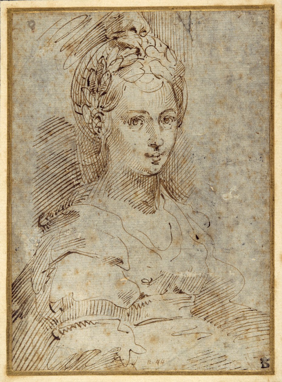 Połowa długości siedzącej kobiety (pióro i atrament na papierze) autorstwa Parmigianino