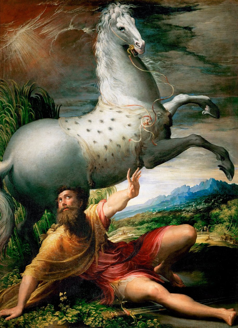 "Nawrócenie św. Pawła na drodze do Damaszku" Obraz Girolamo Francesco Maria Mazzola lub Mazzuoli dit il Parmigianino nazywany Parmezanem (1503-1540) około 1528 Muzeum Historii Sztuki, Wiedeń autorstwa Parmigianino