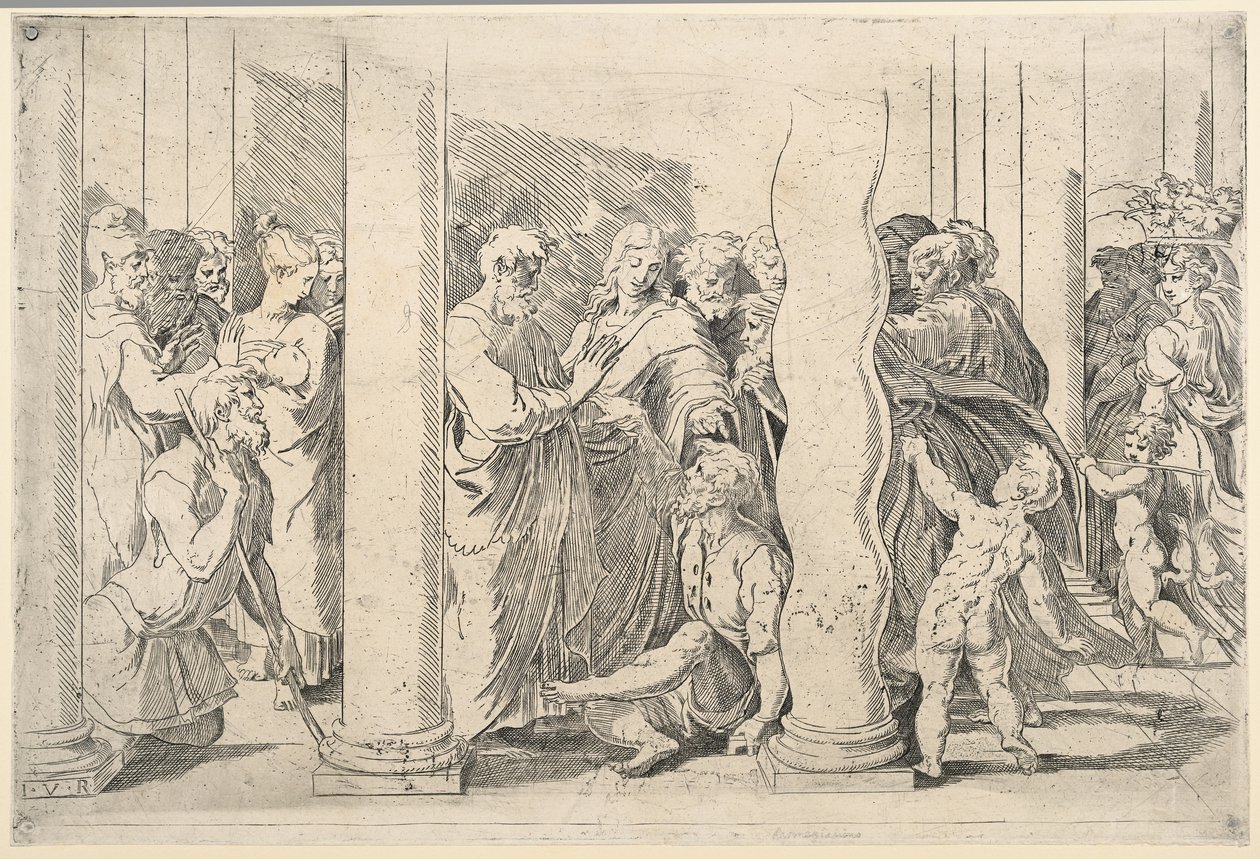 Święci Piotr i Jan uzdrawiają chromego przy Złotej Bramie autorstwa Parmigianino