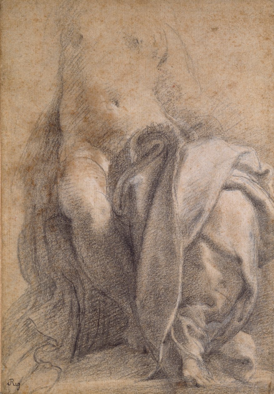 Siedząca półnaga kobieta w draperii, 1520-1540 autorstwa Parmigianino