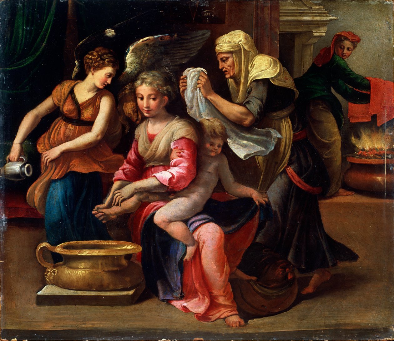 Kąpiel Dziecka, XVI wiek. autorstwa Parmigianino