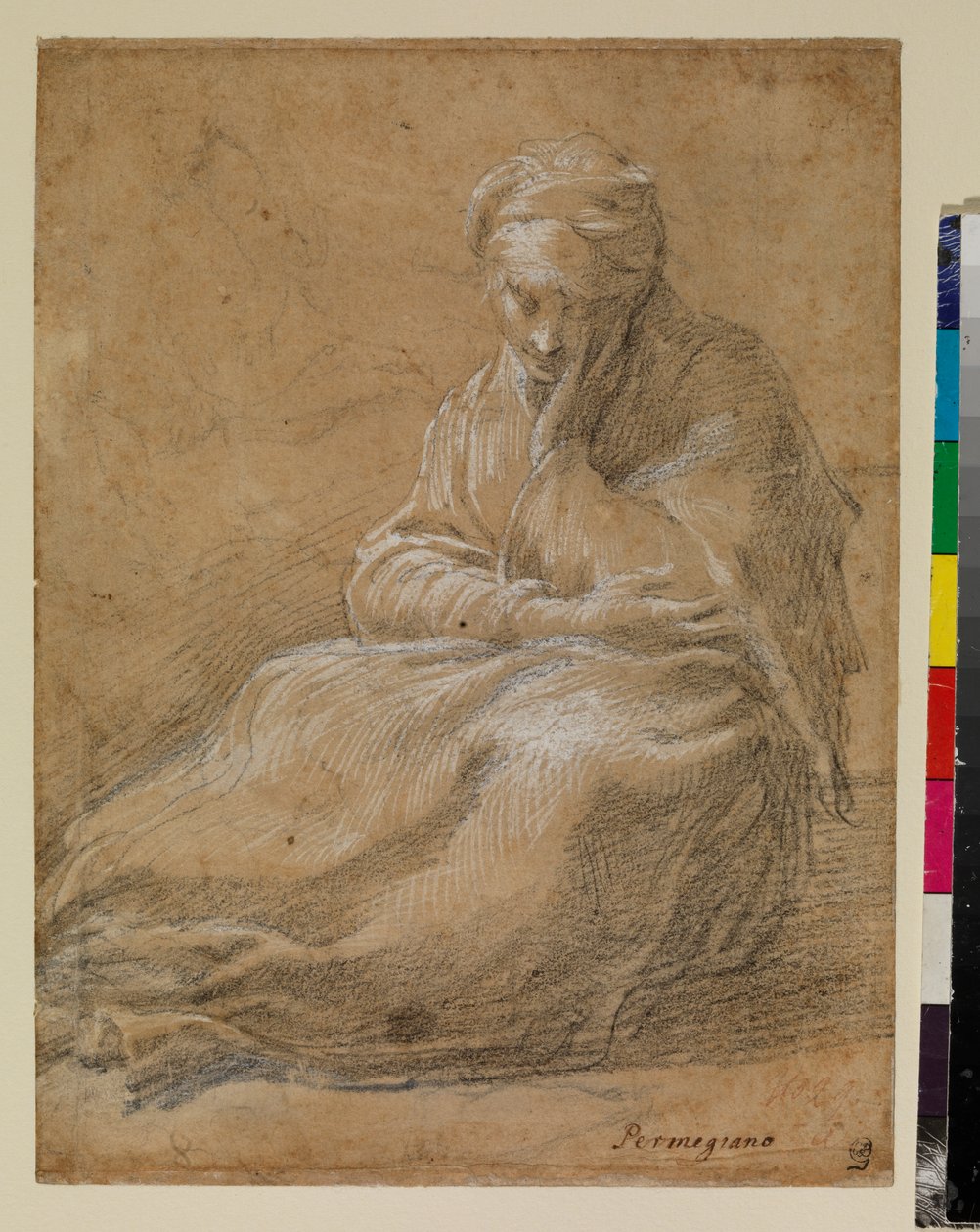 Kobieta siedząca na ziemi autorstwa Parmigianino