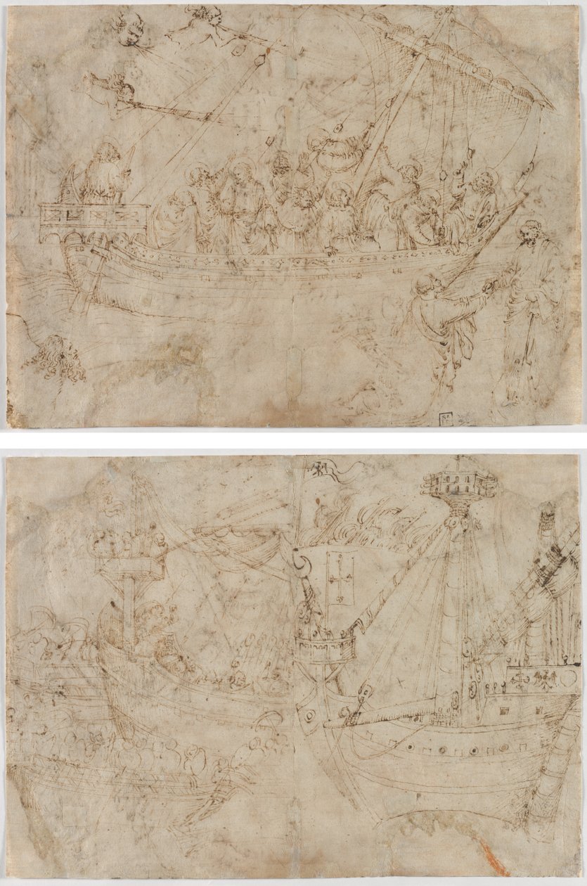 Navicella (recto) Dwa rysunki statków (verso) autorstwa Parri Spinelli