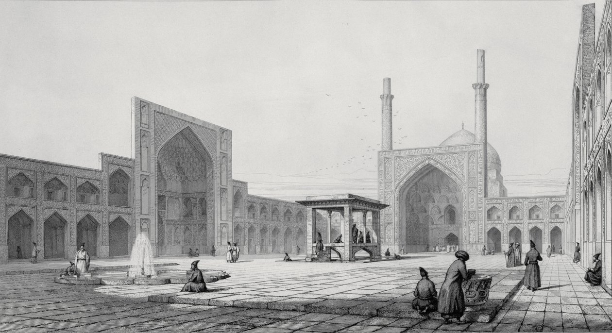 Wielki Meczet Piątkowy (Masjid-i Djum-ah) w Isfahanie, z "Voyage Pittoresque" Persji, wyryte przez Auguste Guillaumot, opublikowane przez Lemercier, Paryż, 1856 autorstwa Pascal Xavier Coste