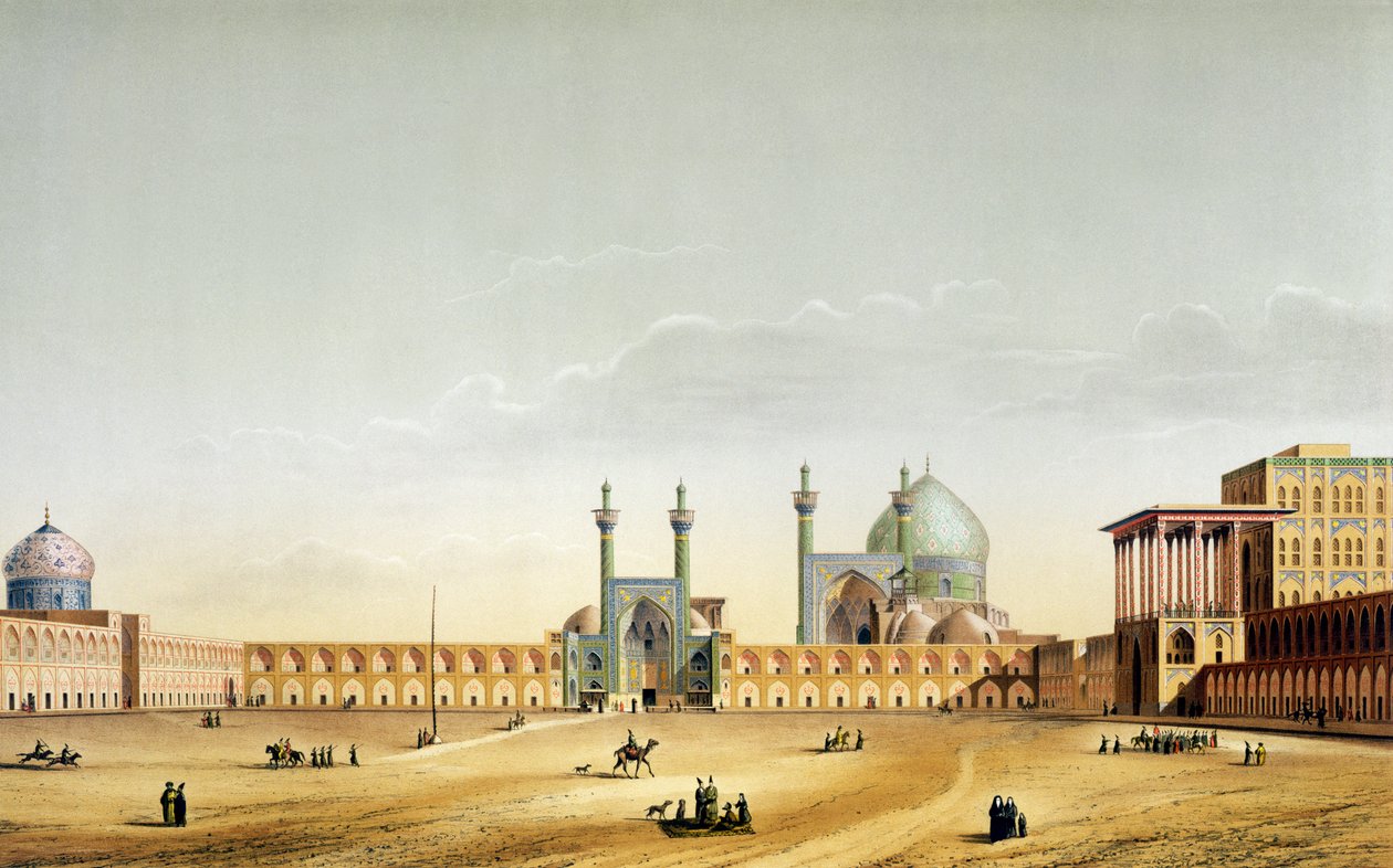 Pałac Królewski i Mesdjid-i-Shah, Isfahan, tablica 6-7 z „Modern Monuments of Persia”, ryt. A. Levie, 1856 autorstwa Pascal Xavier Coste