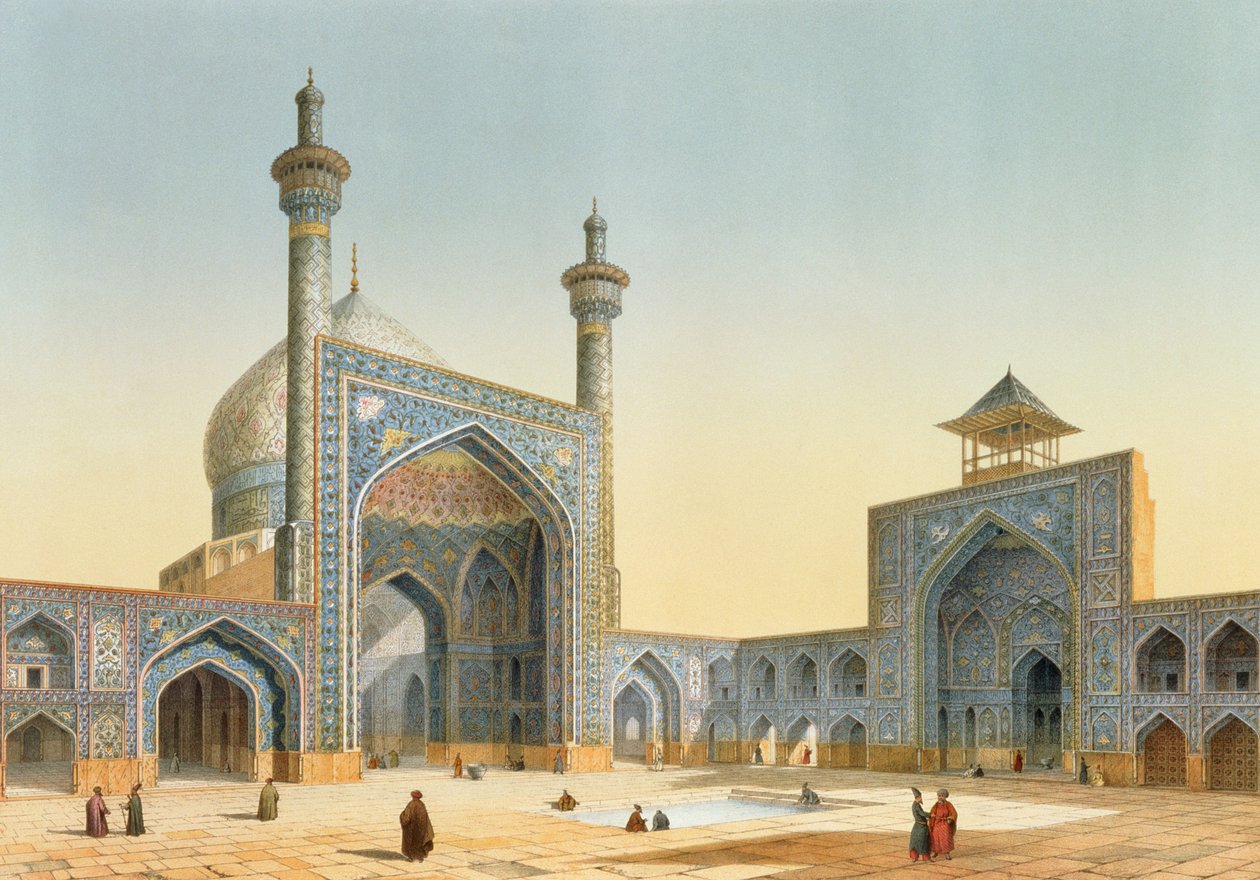 Widok na dziedziniec Mesdjid-i-Shah, Isfahan, z „Nowoczesnych zabytków Persji”, rytego przez Bacheliera, 1856 autorstwa Pascal Xavier Coste