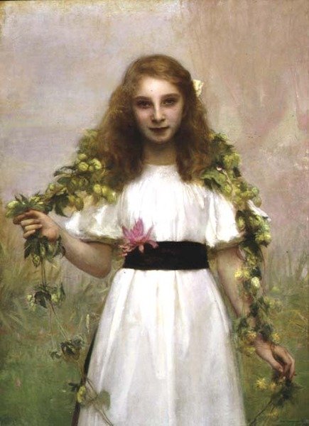 Portret młodej dziewczyny z kwiatami (olej na płótnie) autorstwa Pascal Adolphe Jean Dagnan Bouveret