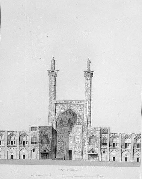 Główna brama Mesdjid-i-Shah, Isfahan, z „Współczesne zabytki Persji”, grawerowane przez Bury autorstwa Pascal Xavier (after) Coste