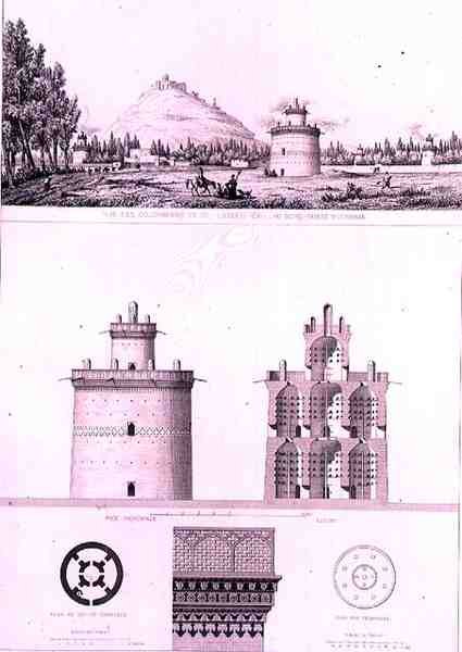 Widok i szczegóły gołębnika, w Isfahanie, z „Podróży Pittoresque” Persji, grawerowanej przez Claude Sauvageot (1832-85) opublikowanej przez Lemercier, Paryż autorstwa Pascal Xavier (after) Coste