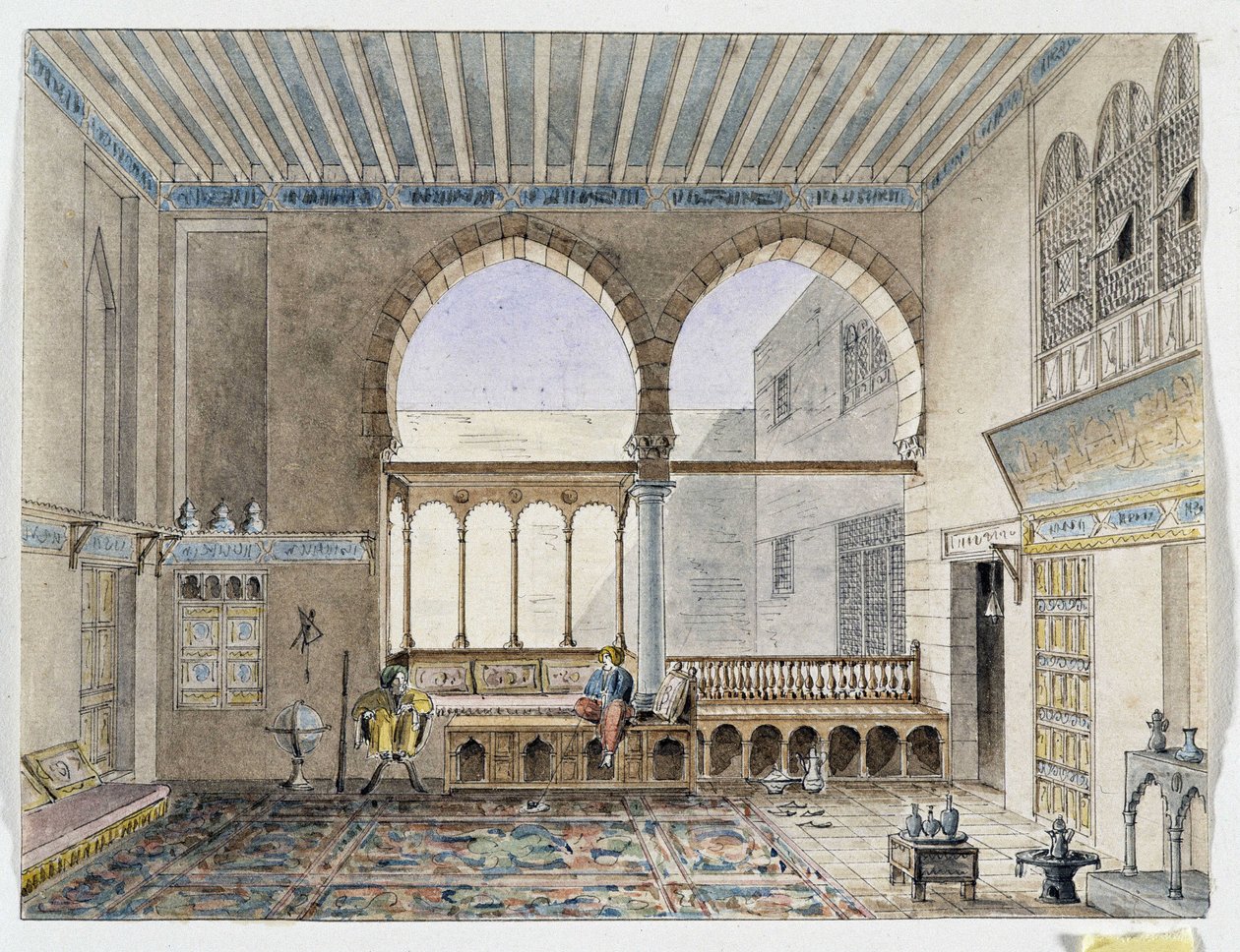 Widok wnętrza Pałacu Szejka Jabarti. Akwarela Pascal Coste (1787-1879) Muzeum Archeologii Śródziemnomorskiej, Marsylia autorstwa Pascal Xavier (after) Coste