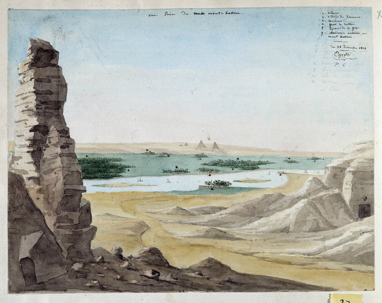 Widok z góry Kattan. Egipt. 1818 Rysunek Pascala Coste (1787-1879) Muzeum Archeologii Śródziemnomorskiej, Marsylia autorstwa Pascal Xavier (after) Coste