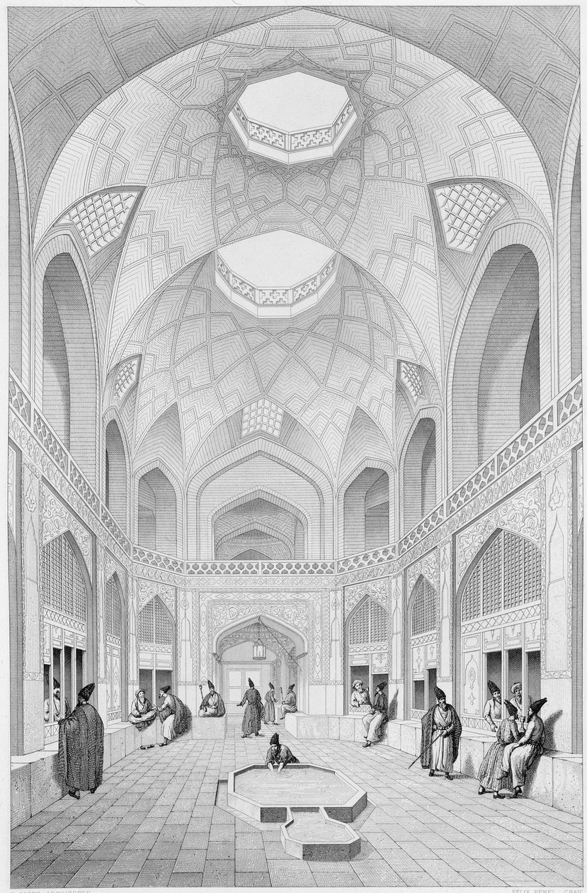 Bazar Adji Seid Hussein, w Kashan, z „Podróży Pittoresque” perskiej, ryty przez Louisa Felixa Penela (fl.1780-1830) wydanego przez Lemercier, Paryż, 1856 autorstwa Pascal Xavier Coste