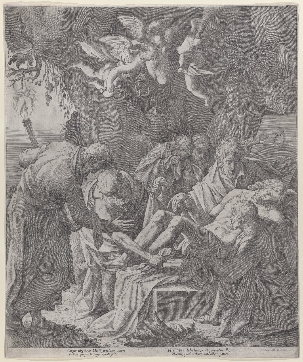 Chrystus złożony do grobu, podczas gdy Dziewica stoi za plecami płacząc, 1600-30., 1600-30. autorstwa Pasquale Ottino