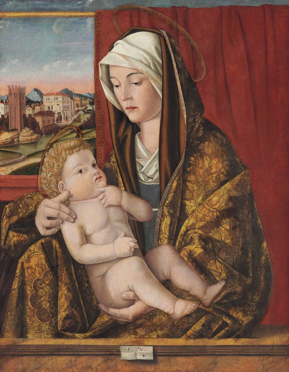 Madonna z Dzieciątkiem (olej i tempera na panelu, przeniesione na inny panel) autorstwa Pasqualino Veneto (fl.1496 1504)