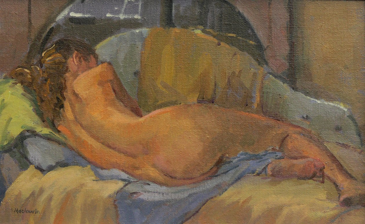 Akt na szezlongu, 2009 (olej na sofie) autorstwa Pat Maclaurin