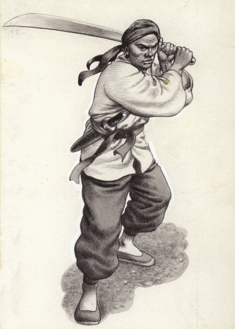Chiński wojownik bokserski (gwasz na papierze) autorstwa Pat (1907 95) Nicolle