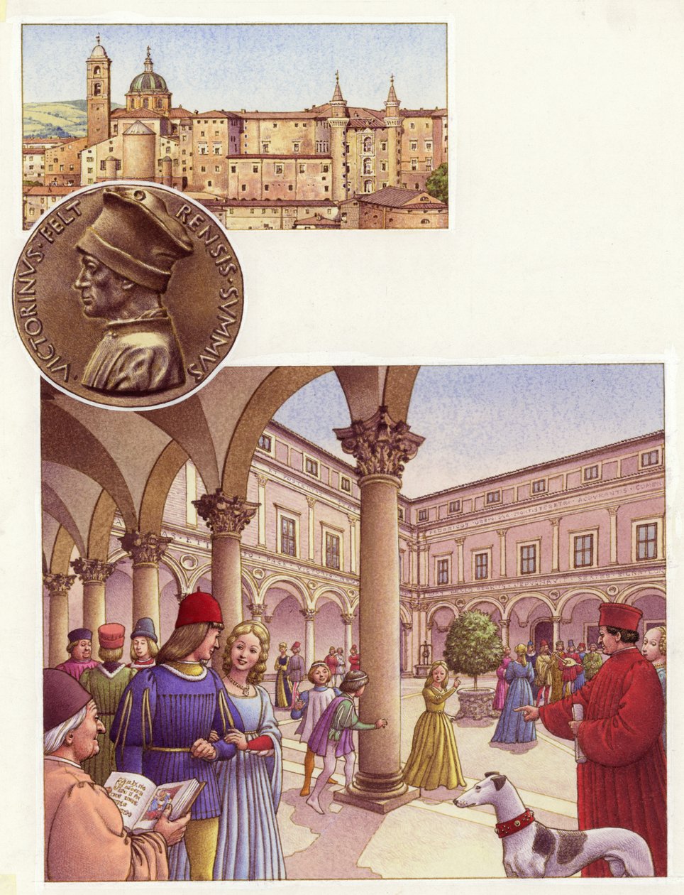 Dziedziniec Pałacu Książęcego w Urbino (gwasz na papierze) autorstwa Pat (1907 95) Nicolle