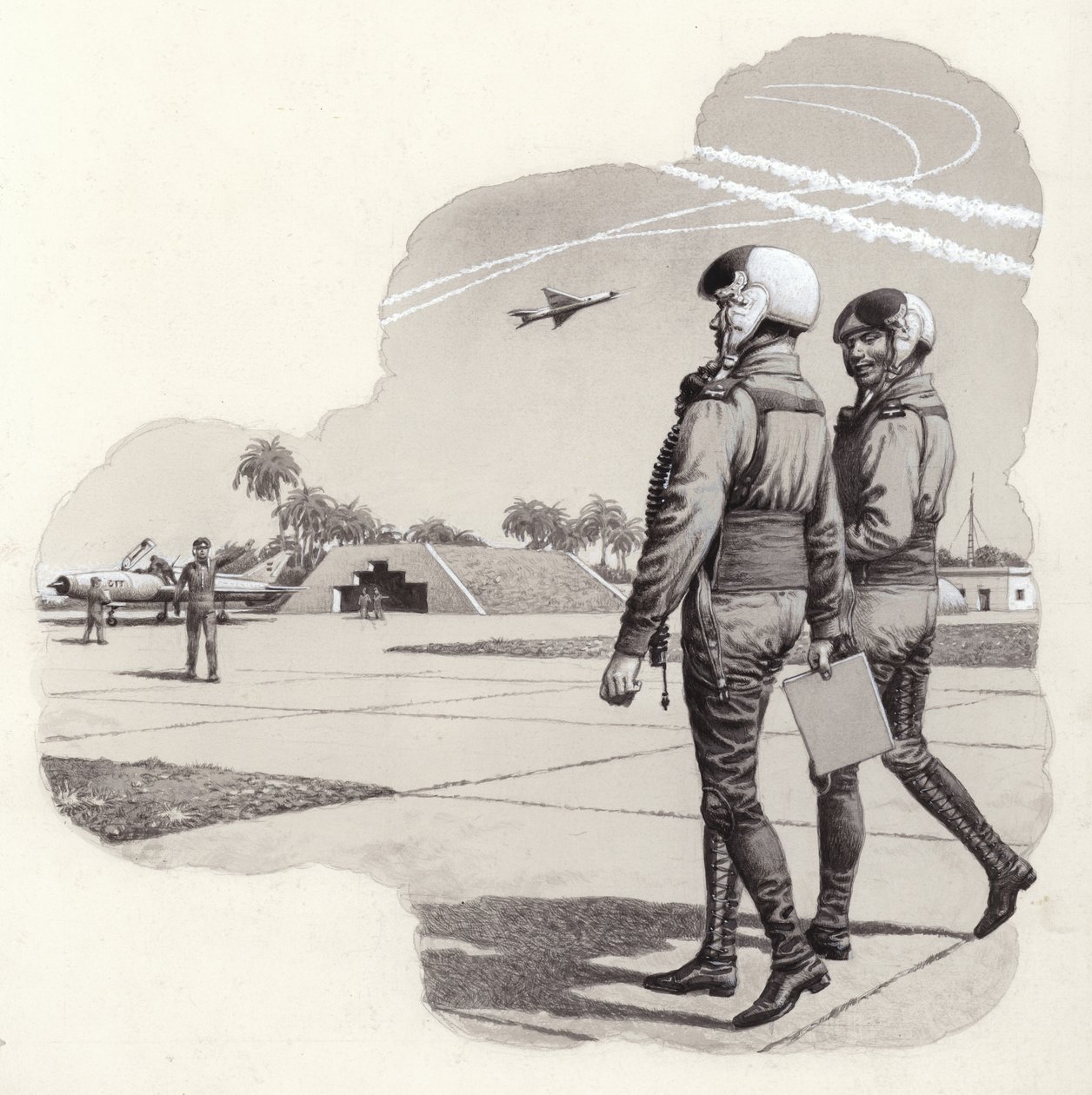 Hangary Irakijskich Sił Powietrznych (gwasz na papierze) autorstwa Pat (1907 95) Nicolle