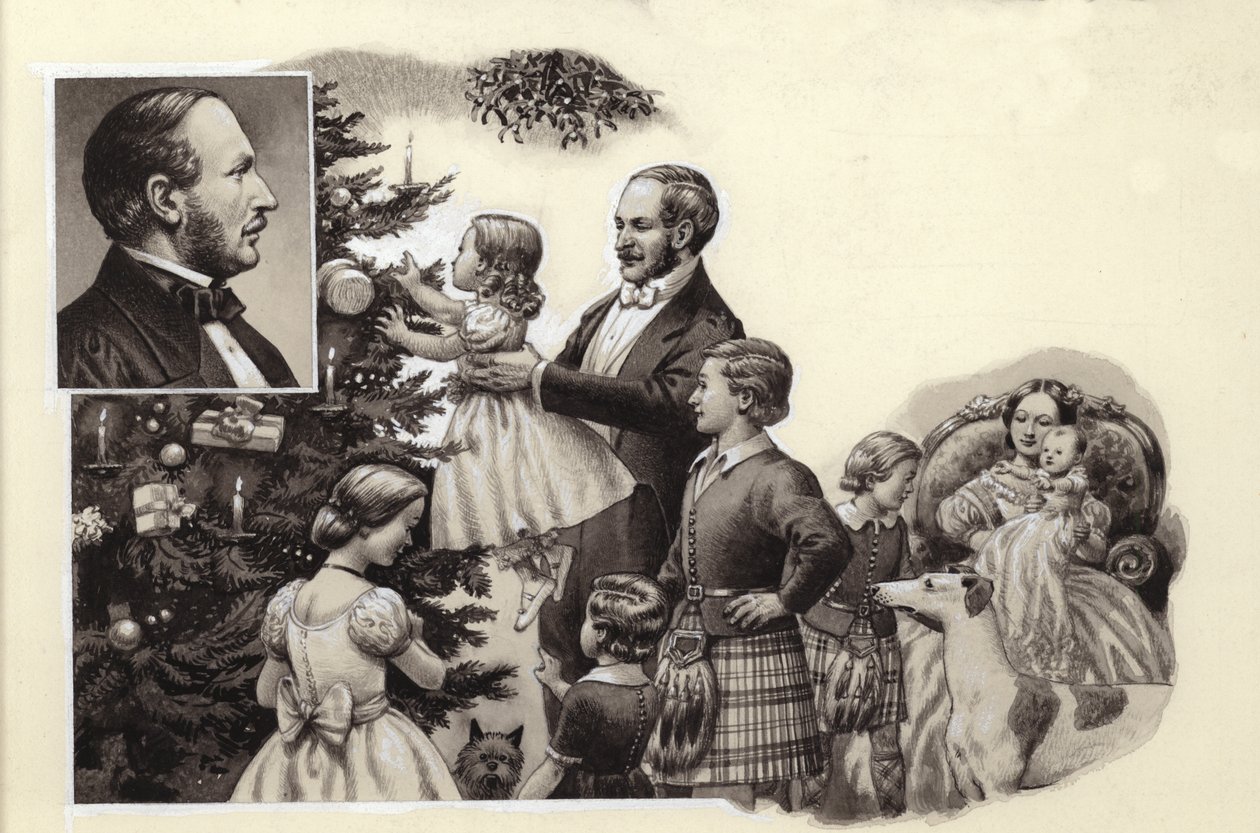 Książę Albert i królewska choinka (gwasz na papierze) autorstwa Pat (1907 95) Nicolle