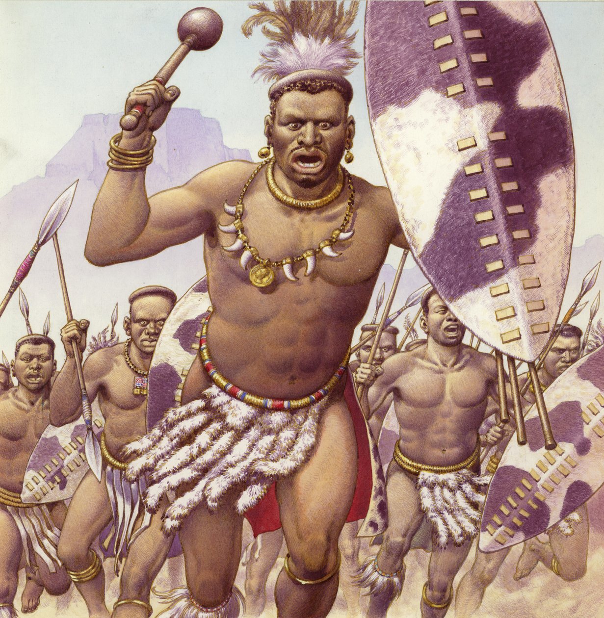 Wojownik Zulu (gwasz na papierze) autorstwa Pat (1907 95) Nicolle