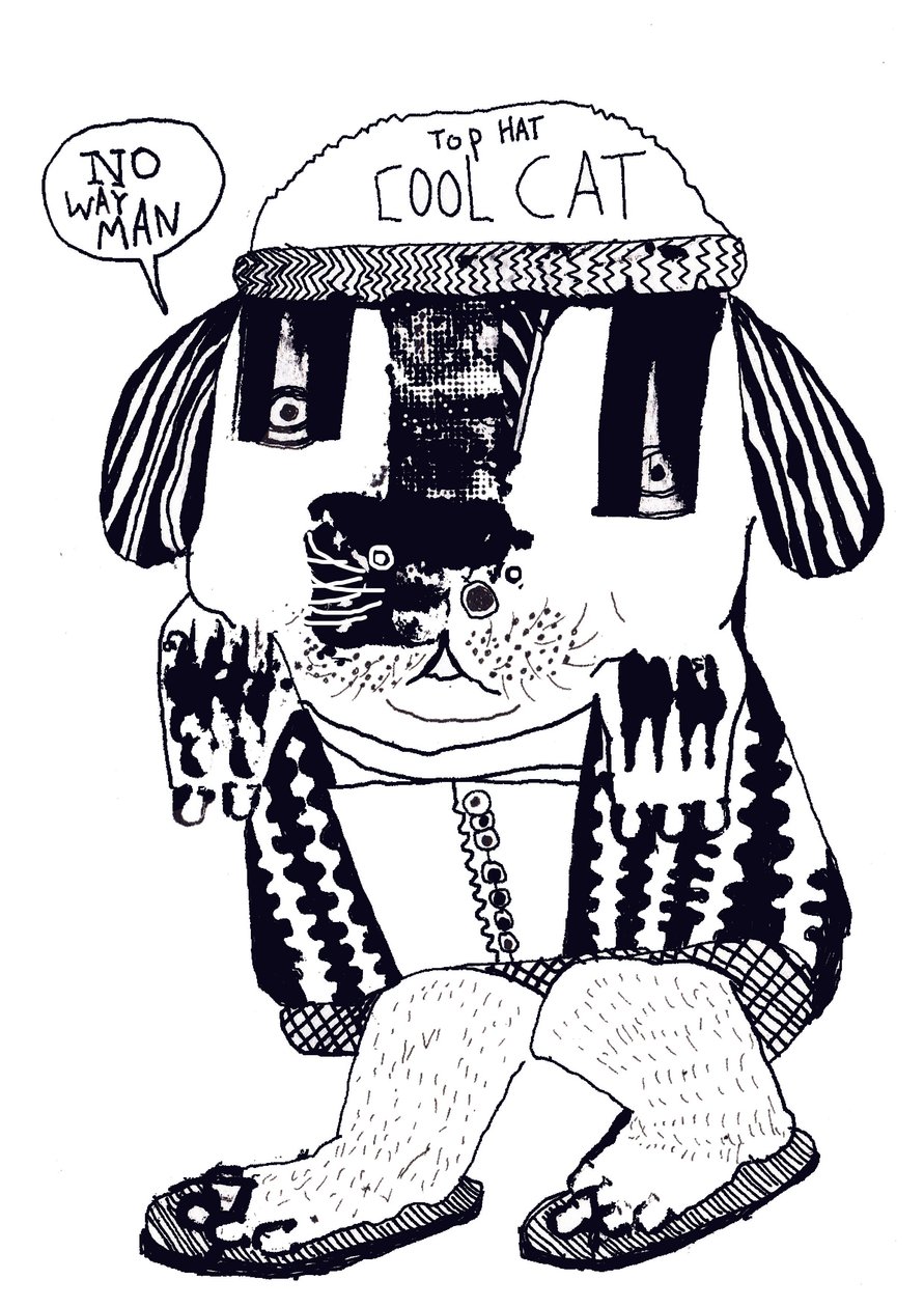 Cool Cat, 2014 (tusz i olej) autorstwa Pat Macdonald
