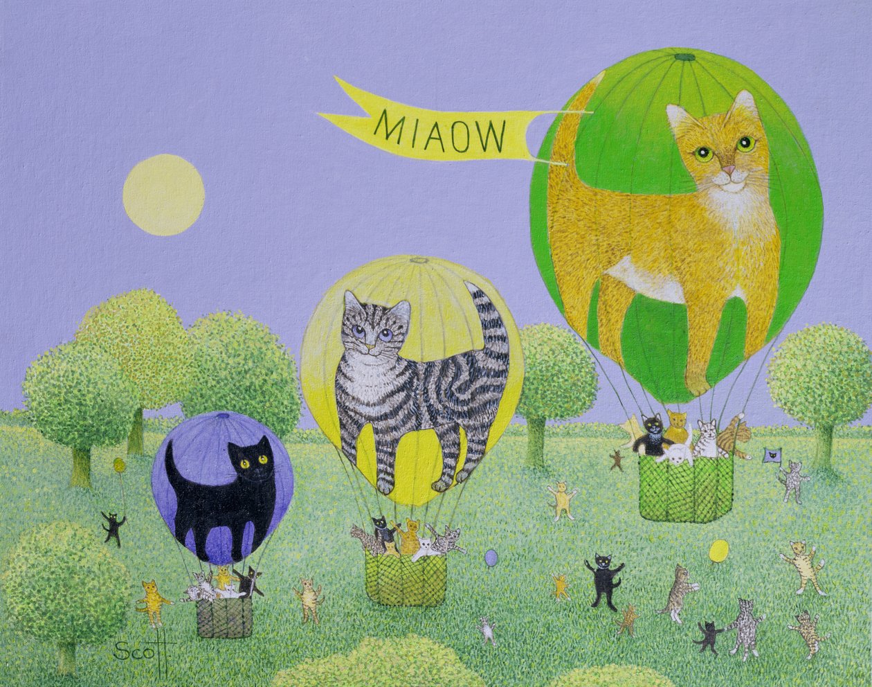 Cat Balloon Race (akryl na płótnie) autorstwa Pat Scott