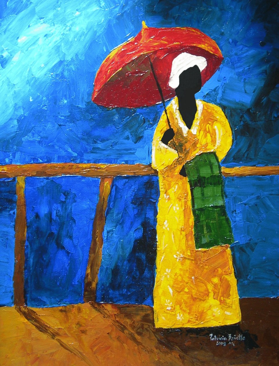 Zielona plisa na deptaku, 2008, (akryl na płycie artystycznej) autorstwa Patricia Brintle