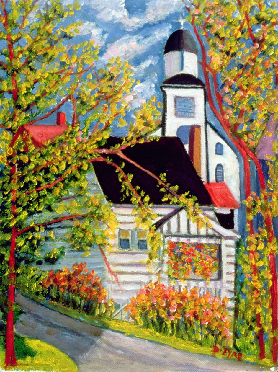Dom z Kościołem, Badeck (olej na płótnie) autorstwa Patricia Contemporary Artist Eyre