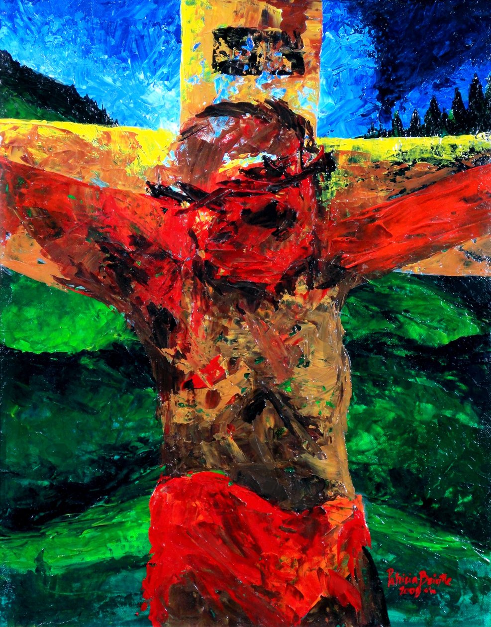 Ukrzyżowanie - to już koniec, 2009 (akryl na płótnie) autorstwa Patricia Brintle
